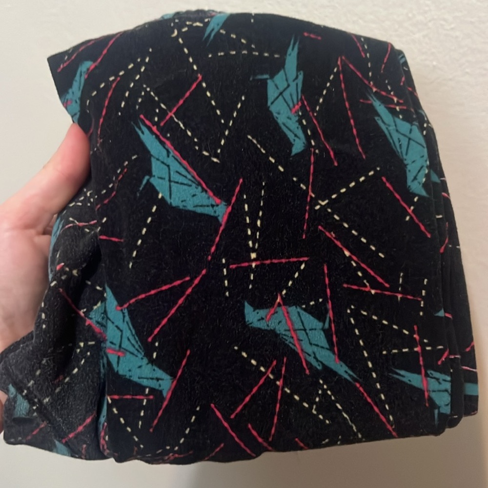 Black Patterned leggings with Teal and Pink Accents